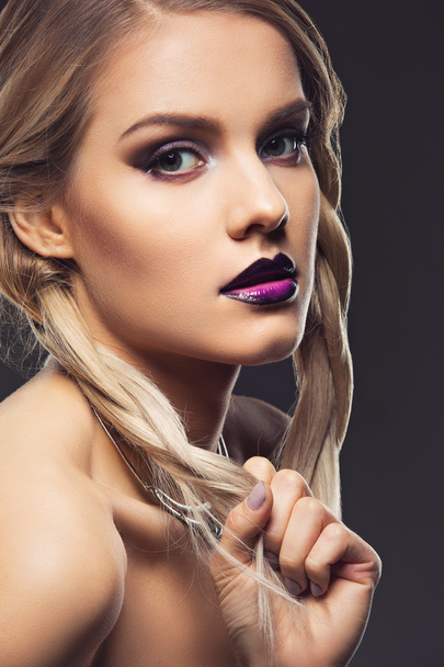 Beautiful girl with dark purple lips - Valokuva, kuva