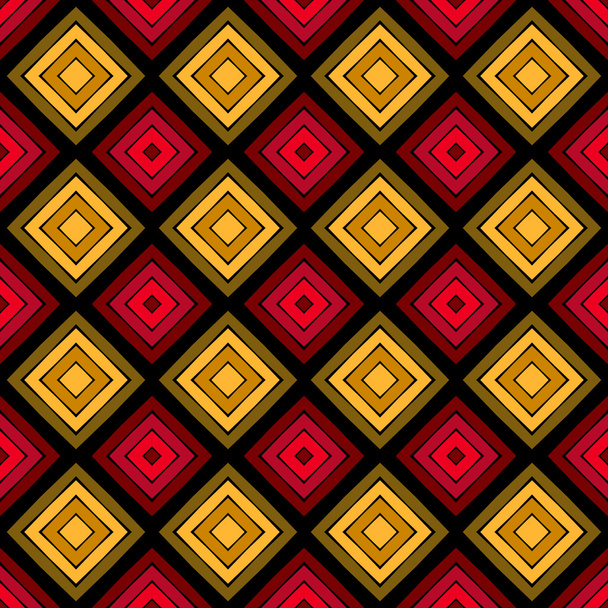 Bright ethnic abstract background. Seamless pattern with repeated squares and rhombuses. - Vector, Image