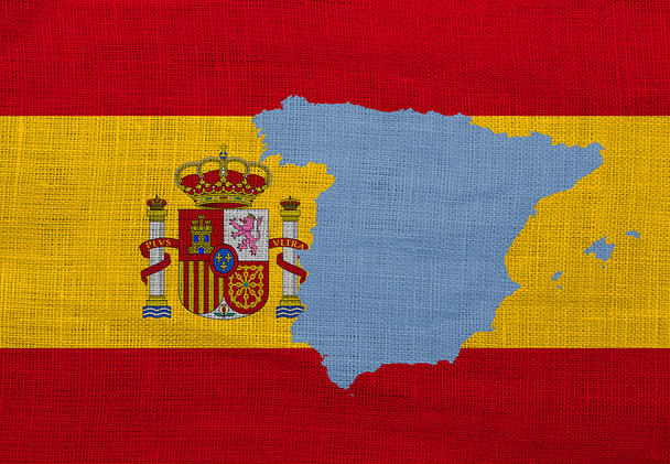 Flag and map of Spain on a sackcloth - Photo, Image