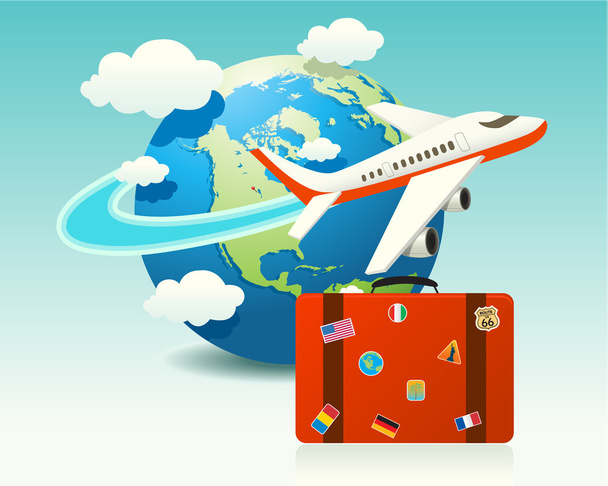 Airplane Travel with Luggage - Vector, Image