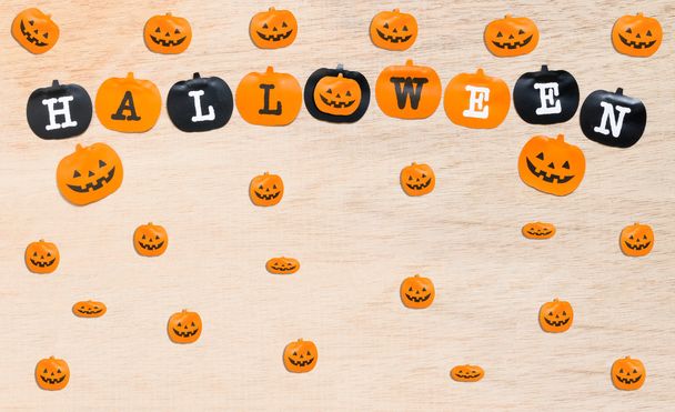 Halloween flags , black and orange flags on wooden background - Foto, immagini