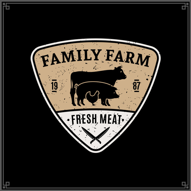 Ретро стиль мясной лавки логотип. Шаблон мясной этикетки с силуэтами сельскохозяйственных животных
 - Вектор,изображение
