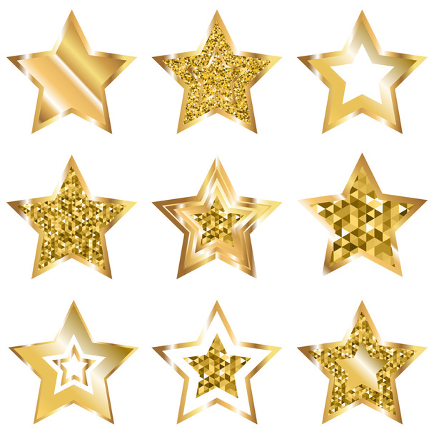 Golden Five Pointed Star Icon Set - Vector, Image