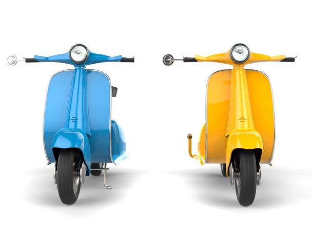 Mavi - sarı scooter yan yana - Fotoğraf, Görsel