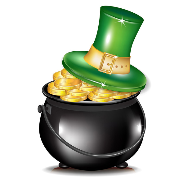 黒鍋と帽子の黄金のコイン - 写真・画像
