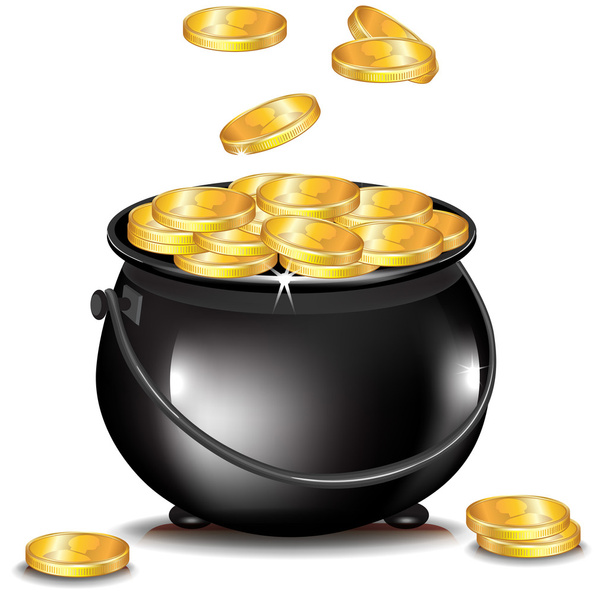 Golden coins falling in black pot - Photo, Image
