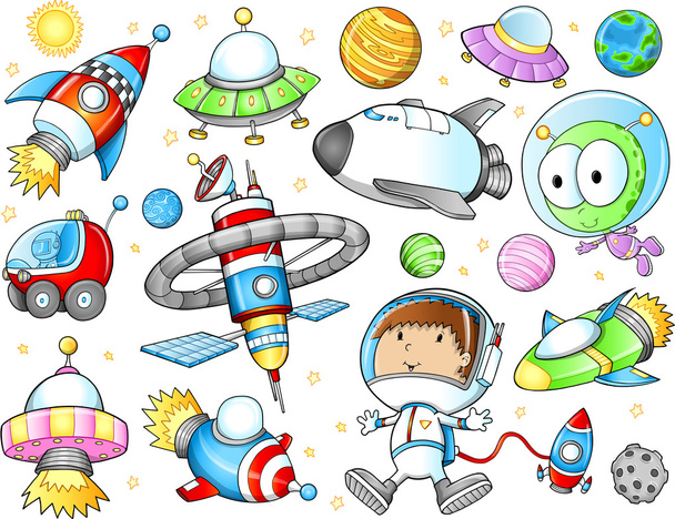 Outer Space Spaceships and Astronaut Vector Set - Vector, Image