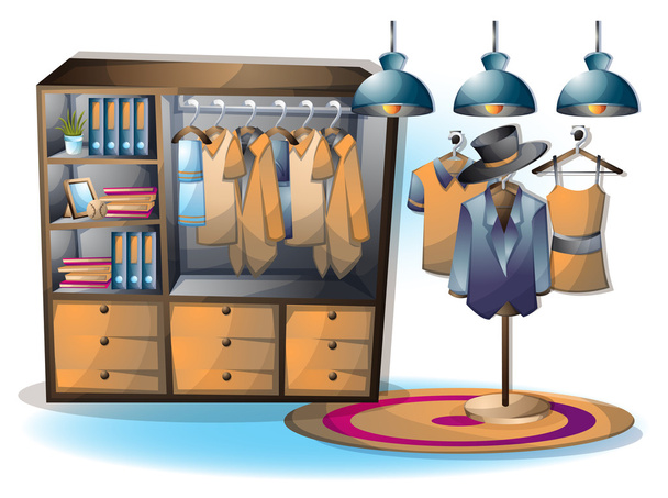 ilustración vector de dibujos animados habitación de ropa interior con capas separadas
 - Vector, Imagen