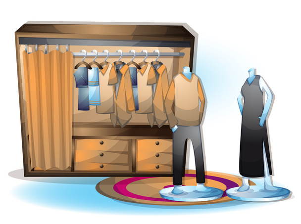 мультяшна Векторна ілюстрація внутрішньої гардеробної кімнати з відокремленими шарами
 - Вектор, зображення