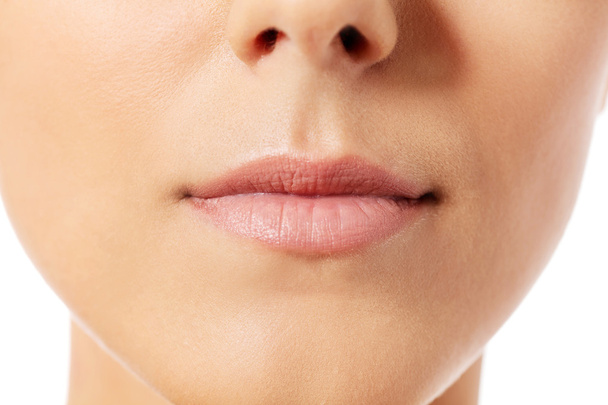 Beautiful perfect lips. Sexy mouth close up - 写真・画像