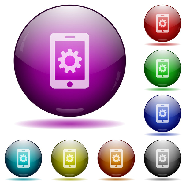 Mobile settings glass sphere buttons - Vector, Image