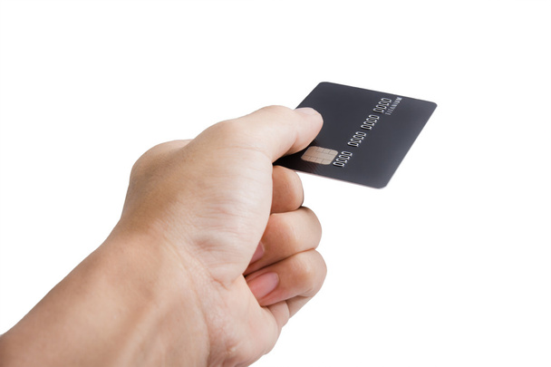 hand holding a black credit card - 写真・画像