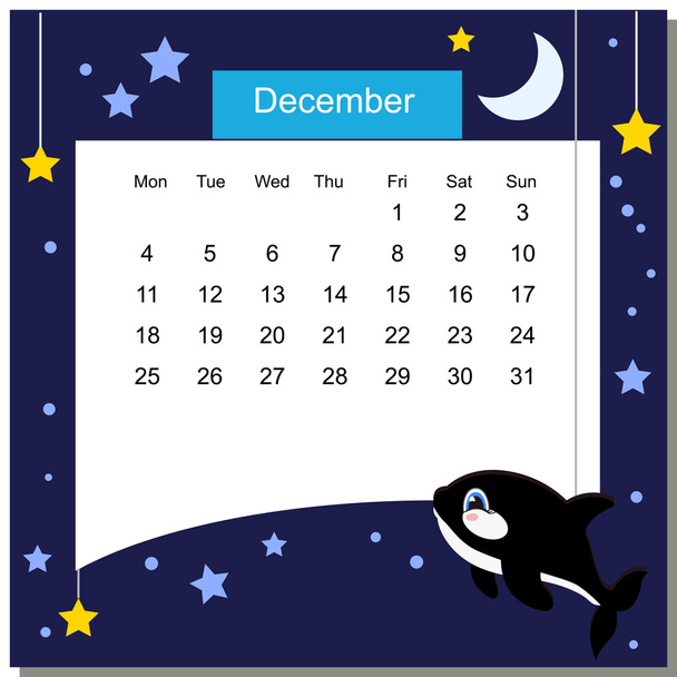 Rahmen mit Grampus. Kalenderblatt 2017: Dezember. Woche beginnt am Montag - Vektor, Bild