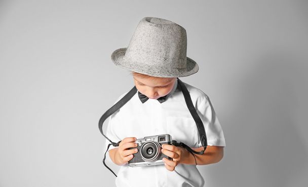 boy with vintage camera - Фото, изображение
