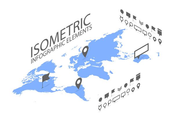 Concepto de navegación GPS isométrico, aplicación de mapas del mundo y marcador pin puntero
 - Vector, Imagen