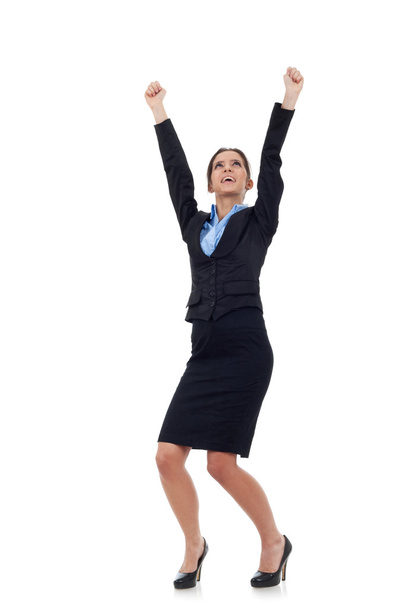 Business woman cheering with her arms raised - 写真・画像