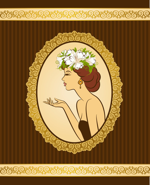 Beautiful silhouette of woman on vintage background - Vector, afbeelding