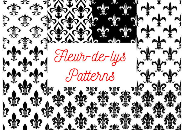 Zwart-wit Fleur-de-Lis naadloze patronen set - Vector, afbeelding