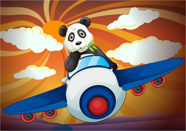 Панда летит в самолете
 - Вектор,изображение