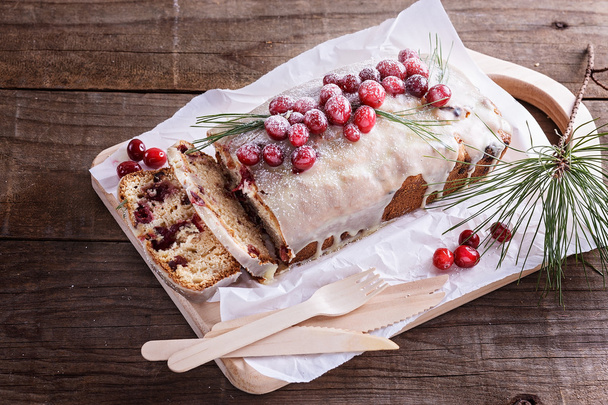 Sliced cranberry pound cake over rustic wooden background - Photo, Image