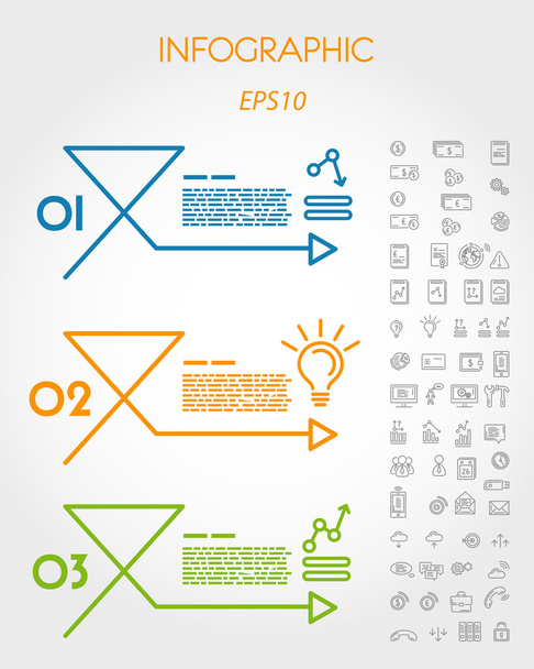 colorful linear infographic arrow with icons - Вектор, зображення