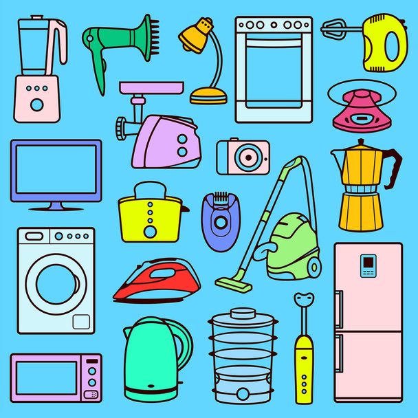 Home Appliances Line Icons - Vector, Image