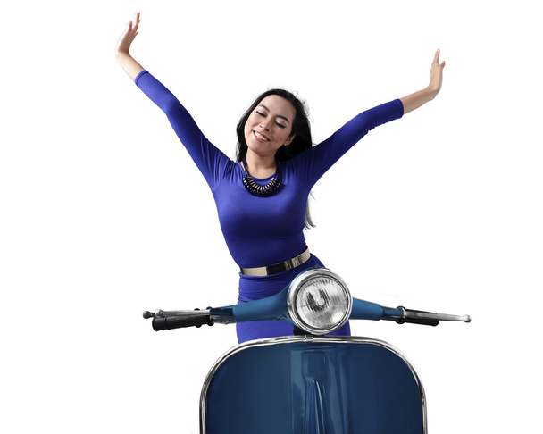 happy asian woman riding scooter - Photo, image