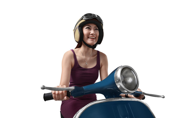 Young asian woman on retro scooter - Foto, Imagem