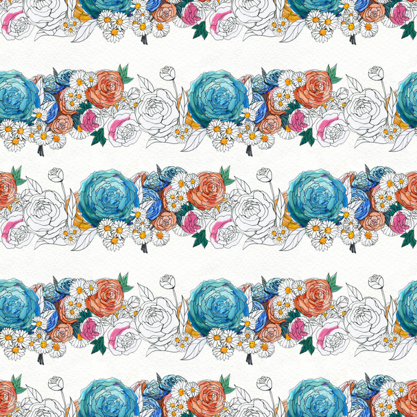 Seamless pattern with colorful flowers - Photo, image