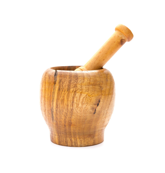 wooden mortar and pestle on a white background - Photo, Image