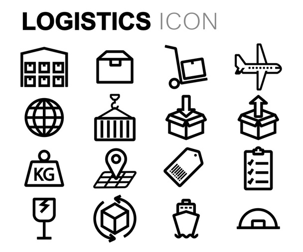 Vector black line logistics icons set - Vektor, obrázek