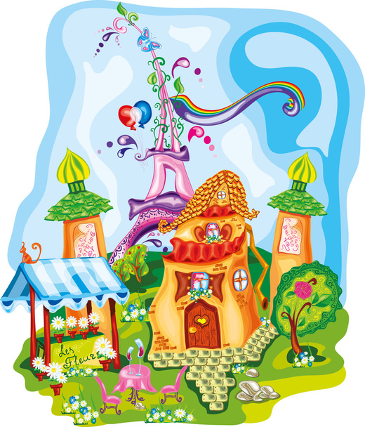 Torre eiffel colorido e casa de fundo francês
 - Vetor, Imagem