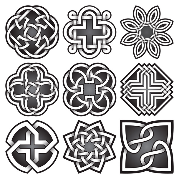 Набор шаблонов логотипов в стиле кельтских узлов. Пакет символов племенной татуировки
 - Вектор,изображение