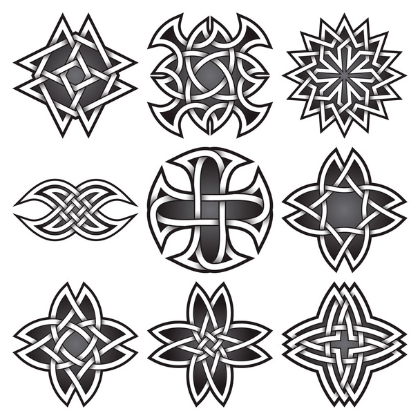 Celtic düğümtarzında logo şablonları kümesi. Kabile dövme sembolleri paketi - Vektör, Görsel
