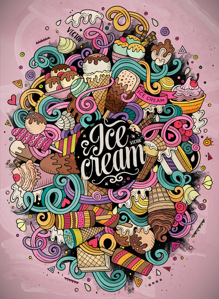 Desenhos animados desenhados à mão doodles Ice Cream ilustração
 - Vetor, Imagem