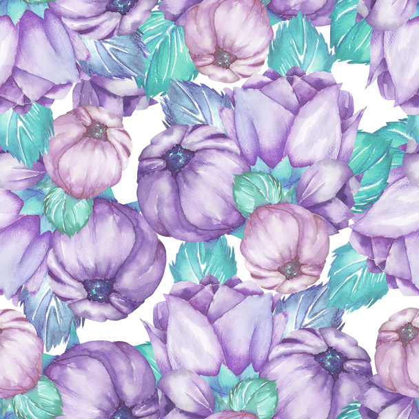 Patrón floral sin costuras con hermosas flores púrpuras
 - Foto, Imagen
