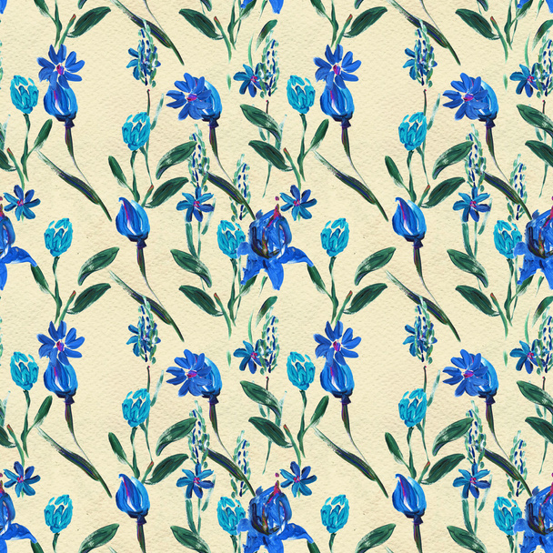 Seamless pattern with blue flowers - Fotografie, Obrázek