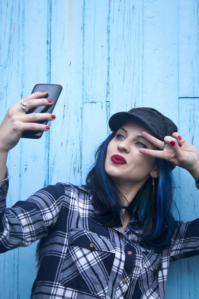 selfie with  mobile phone - Foto, Bild