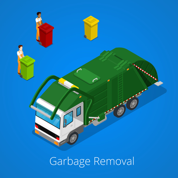 Enlèvement des ordures avec Isometric People et City Garbage Truck. Illustration vectorielle
 - Vecteur, image
