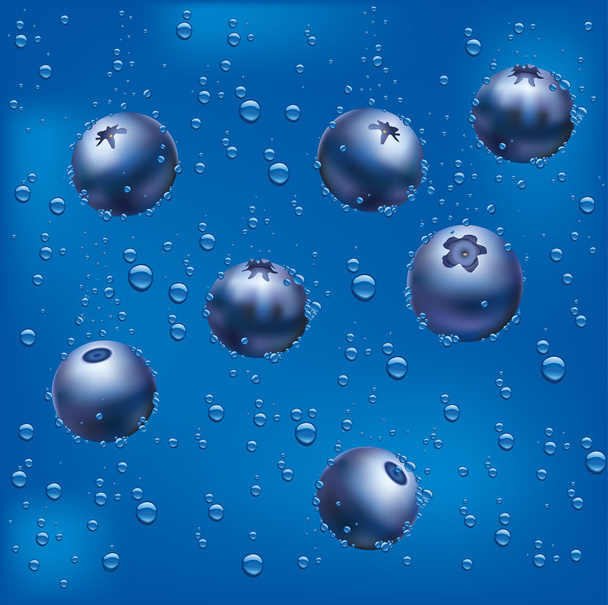 fresh blueberry falling to the juice with drops - Vector, Image