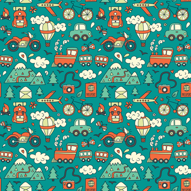 Hand drawn travel seamless pattern. - Vector, Image