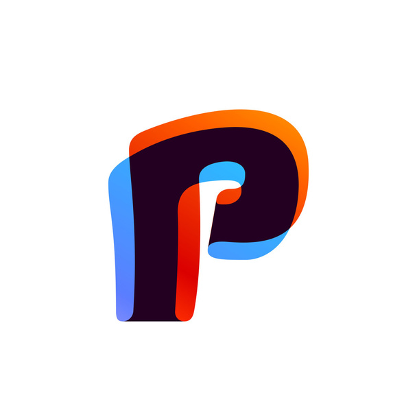 Γράμμα P λογότυπο σχηματίζεται από πολύχρωμα επικάλυψης κορδέλα. - Διάνυσμα, εικόνα