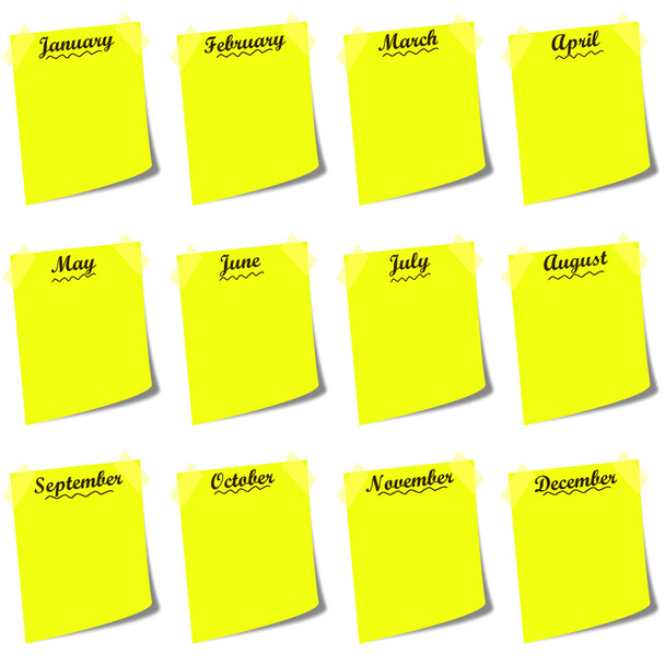 yellow post it with months calendar - Photo, Image