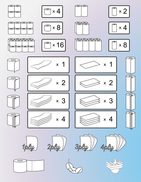Набор туалетной бумаги и бумажных полотенец упаковочные знаки, символы и иконки. Изолированная иллюстрация. Вектор
. - Вектор,изображение
