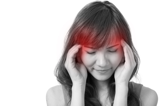 sick woman with headache, migraine, stress, negative feeling - Photo, Image