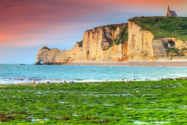 Spectacular natural rock arch wonder,Etretat,Normandy,France  - Photo, Image