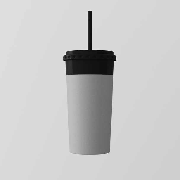 Close-up One Blank Gray Cardboard Smoothies Cup Isolated White Background.Take Away Cocktail Mug Closed Black Cap Tube Top.Retail Mockup Presentazione Ready Business Messaggio. rendering 3d
. - Foto, immagini