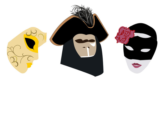 Collection of Venetian carnival masks - Vector, Image