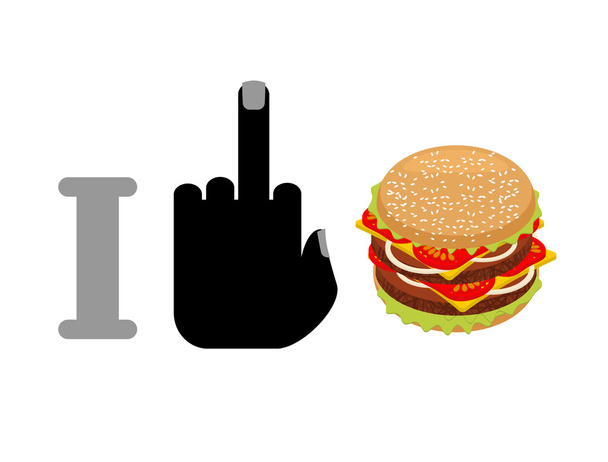 Ik haat de hamburger. Neuken en Hamburger. logo voor gezonde voeding. Agains - Vector, afbeelding
