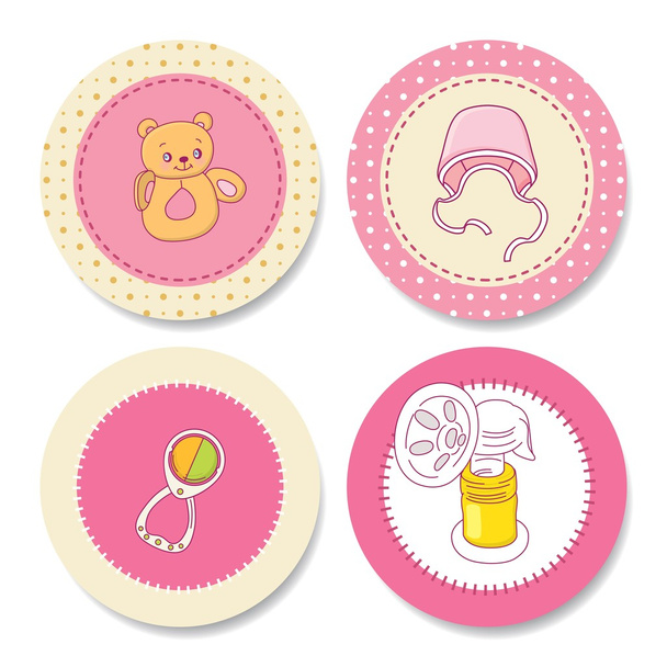 Set of colorful stickers for girls birthday - Vector, Imagen